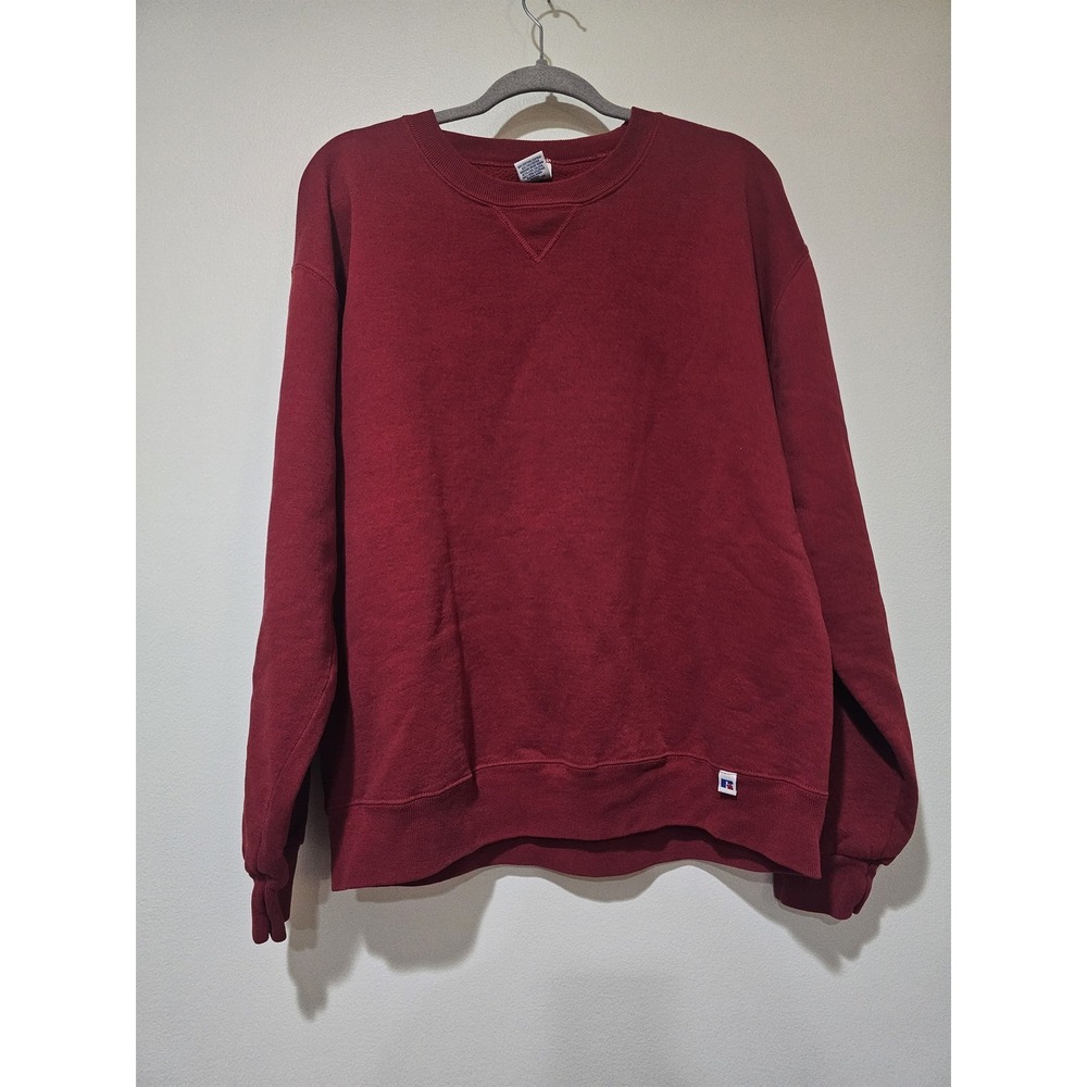 Russell Athletic Sweatshirt Mens Large Red Blank Crewneck Fleece Pullover Solid